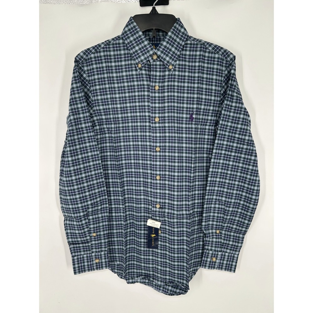Polo Ralph Lauren Blue Green Plaid Long Sleeve Button Down Shirt Pony Mens XS